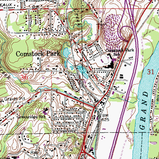 Topographic Map of Comstock Park Post Office, MI