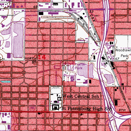 Topographic Map of Booker Creek Linear Park, FL