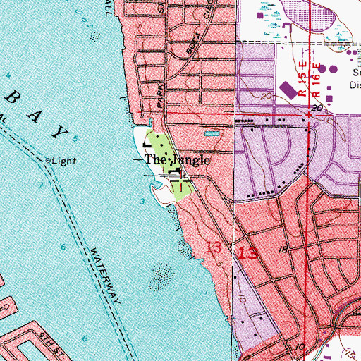 Topographic Map of Jungle Prada and DeNavarez Park, FL