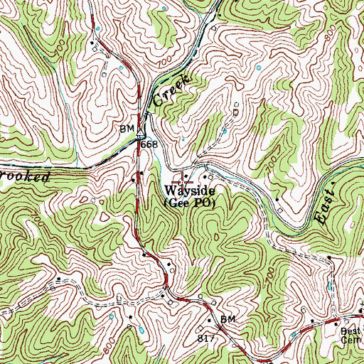 Topographic Map of Wayside Post Office (historical), KY