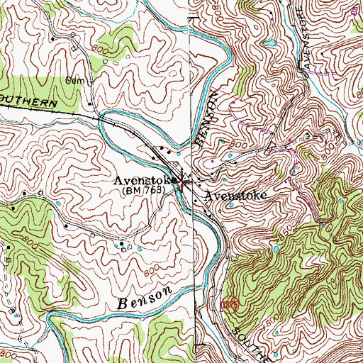 Topographic Map of Avenstoke Railroad Station (historical), KY