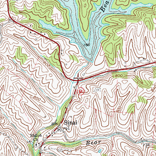 Topographic Map of Beaver Creek Post Office (historical), KY