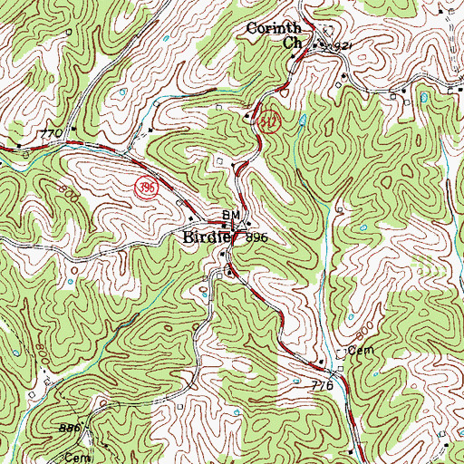 Topographic Map of Birdie Post Office (historical), KY