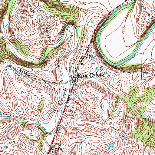 Topographic Map of Fox Creek Post Office (historical), KY