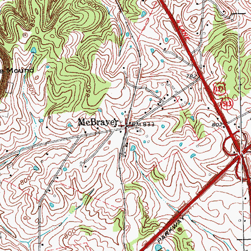 Topographic Map of McBrayer Railroad Station (historical), KY