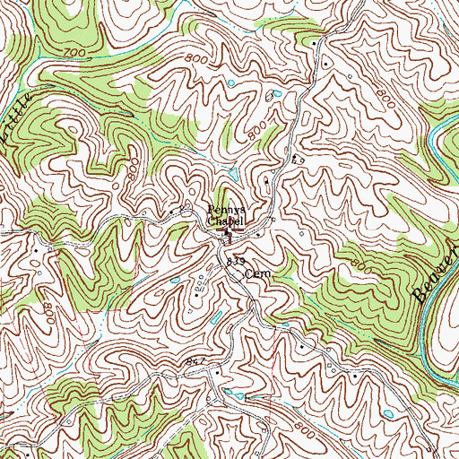 Topographic Map of Pennys Chapel Cemetery, KY