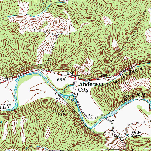 Topographic Map of Petty Post Office (historical), KY