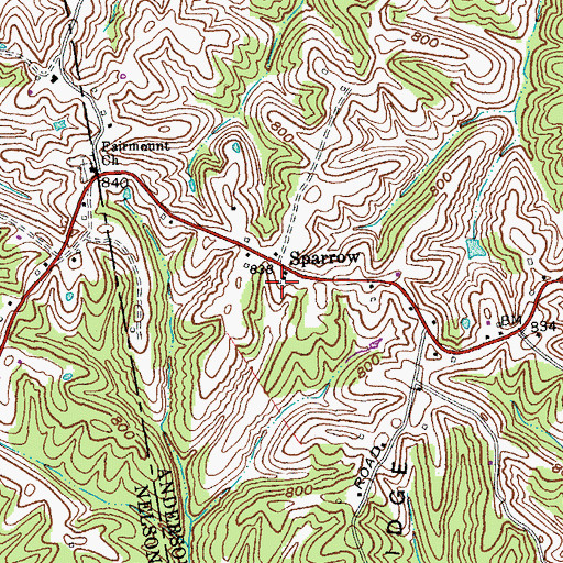 Topographic Map of Sparrow Post Office (historical), KY