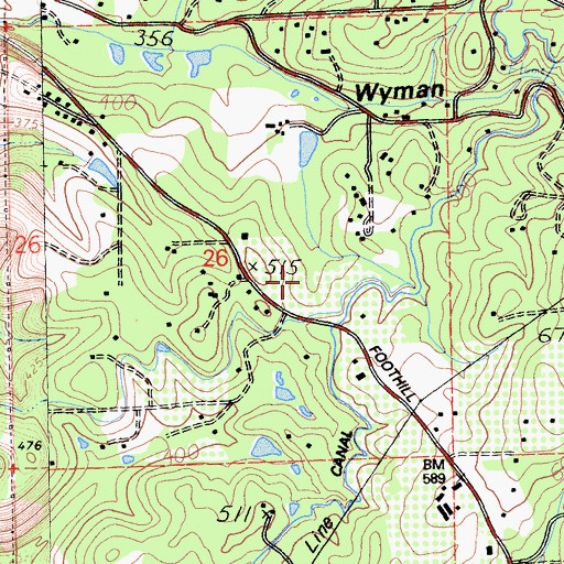 Topographic Map of Lodestar Farms, CA