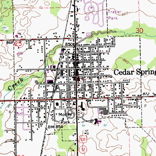 Topographic Map of Cedar Springs Police Department, MI