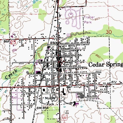 Topographic Map of Cedar Springs Post Office, MI