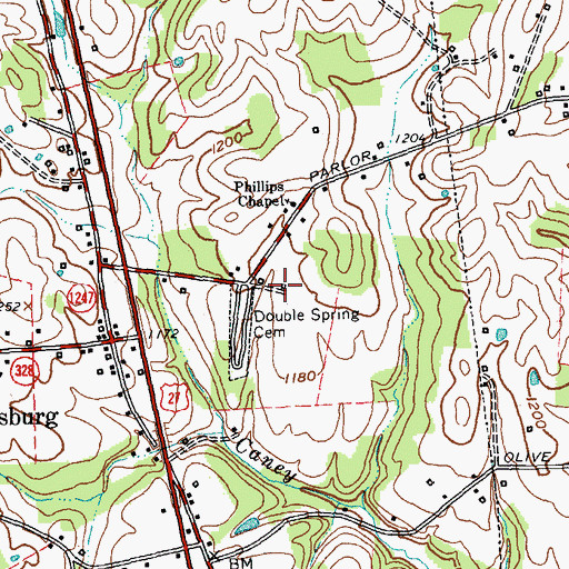 Topographic Map of Double Springs Baptist Church (historical), KY