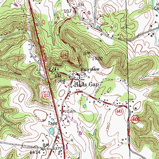 Topographic Map of Halls Gap Post Office (historical), KY