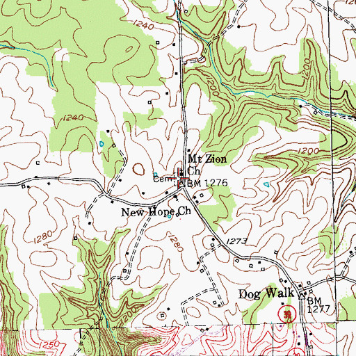 Topographic Map of Mount Zion Cemetery, KY