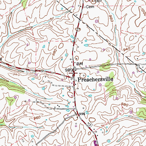 Topographic Map of Preachersville Post Office (historical), KY