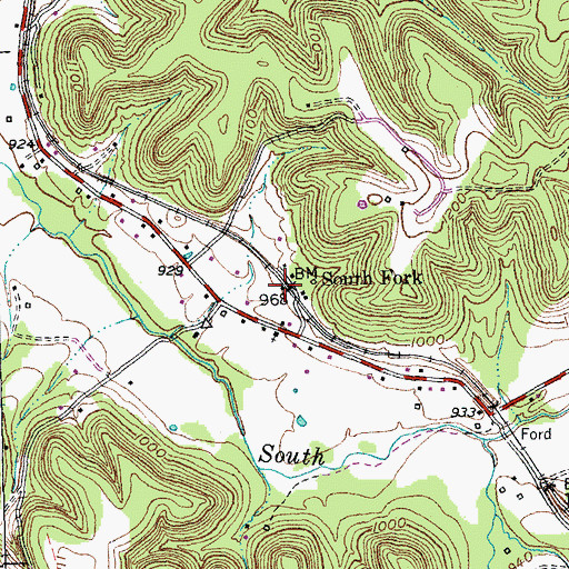 Topographic Map of South Fork Railroad Station (historical), KY
