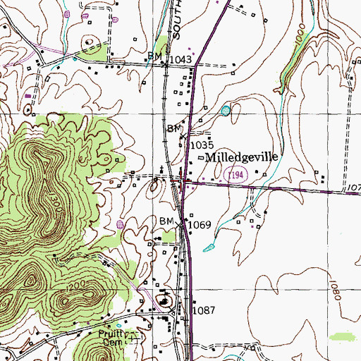 Topographic Map of Milledgeville Post Office (historical), KY