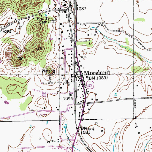 Topographic Map of Moreland Railroad Station (historical), KY