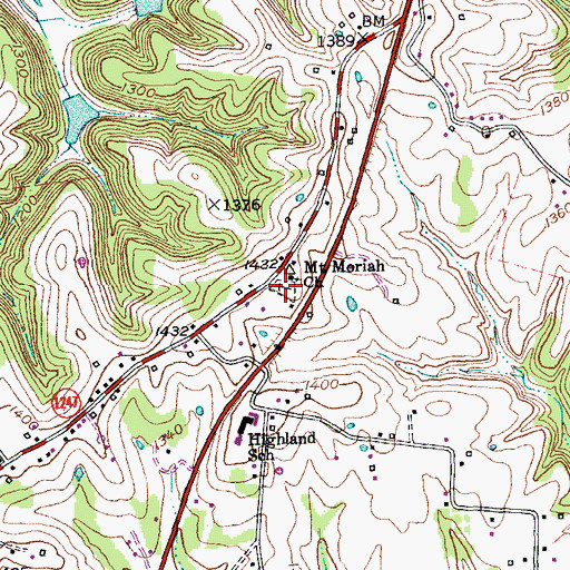 Topographic Map of Mount Moriah Cemetery, KY