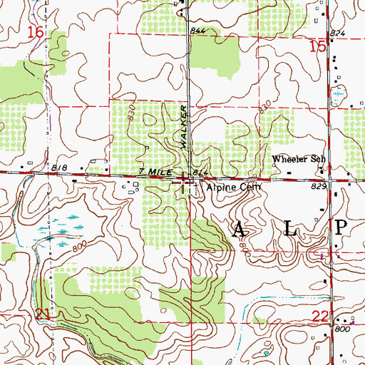 Topographic Map of Alpine Township Hall Historical Marker, MI