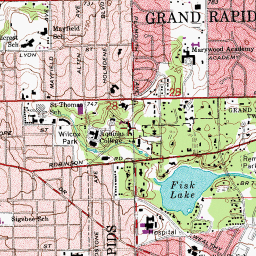 Topographic Map of Aquinas College Historical Marker, MI