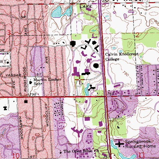 Topographic Map of Calvin College and Seminary Historical Marker, MI