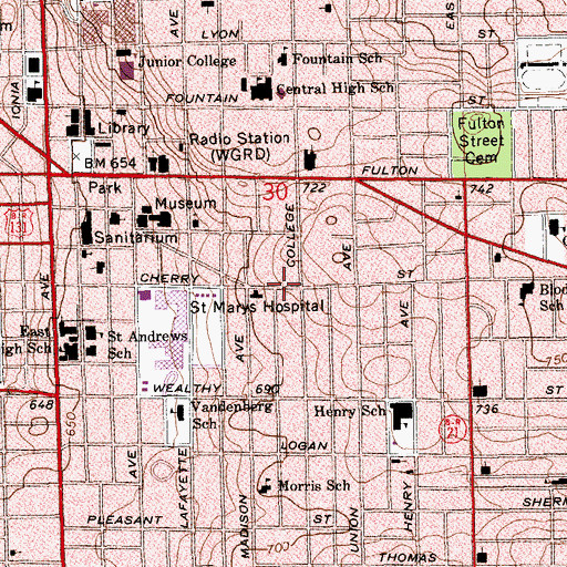 Topographic Map of The Castle Historical Marker, MI