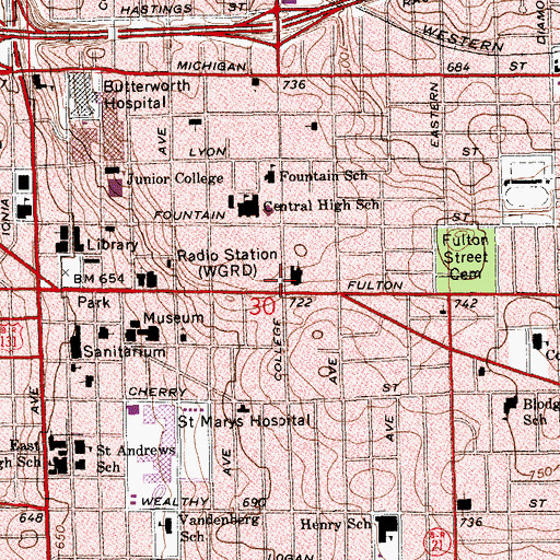 Topographic Map of Central Reformed Church Historical Marker, MI