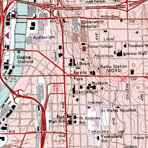 Topographic Map of First (Park) Congregational Church Historical Marker, MI