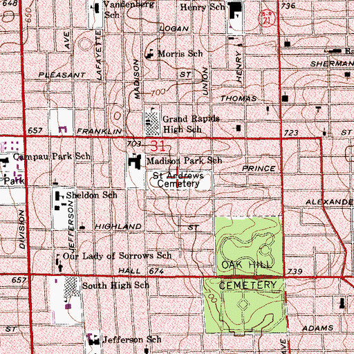 Topographic Map of Saint Andrew's Cemetery Historical Marker, MI