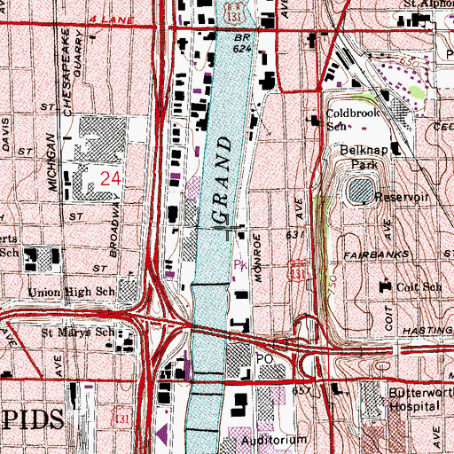 Topographic Map of Sixth Street Bridge Historical Marker, MI