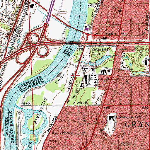 Topographic Map of Veterans' Cemetery Historical Marker, MI