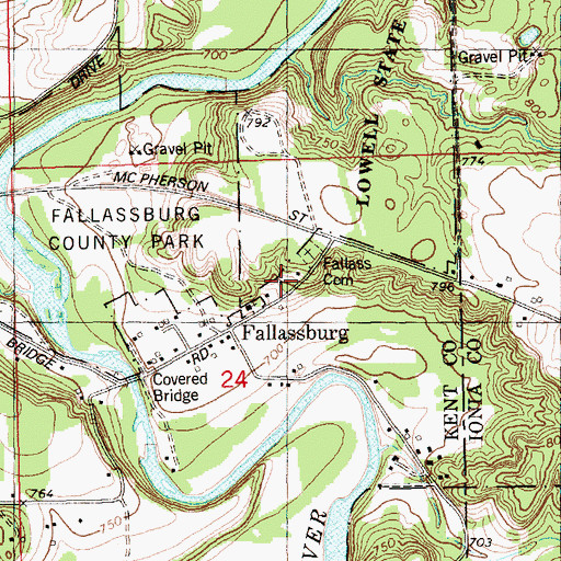 Topographic Map of Fallasburg Pioneer Village Historical Marker, MI