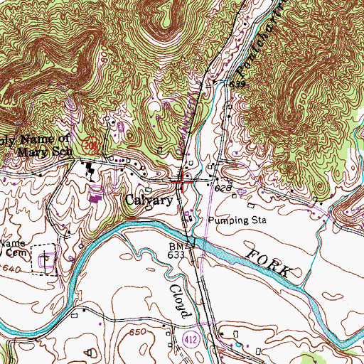 Topographic Map of Calvary Post Office (historical), KY