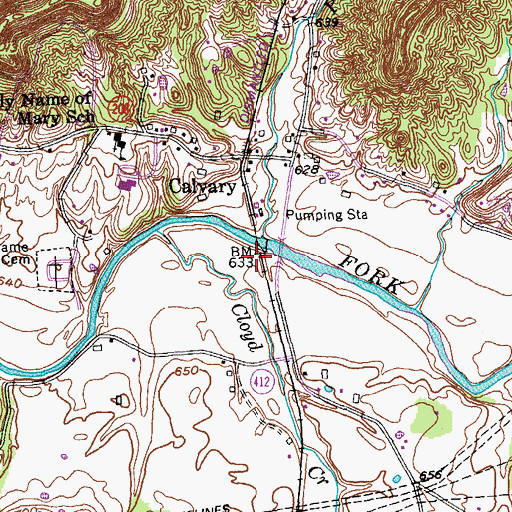 Topographic Map of Calvary Railroad Station (historical), KY