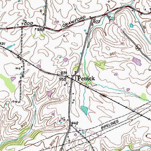 Topographic Map of Penick Post Office (historical), KY