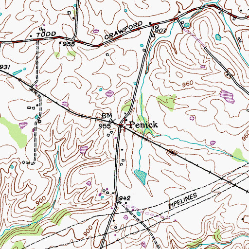 Topographic Map of Penick Railroad Station (historical), KY