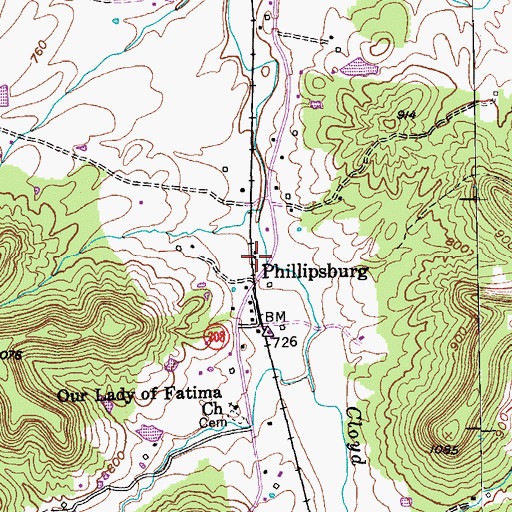Topographic Map of Phillipsburg Railroad Station (historical), KY