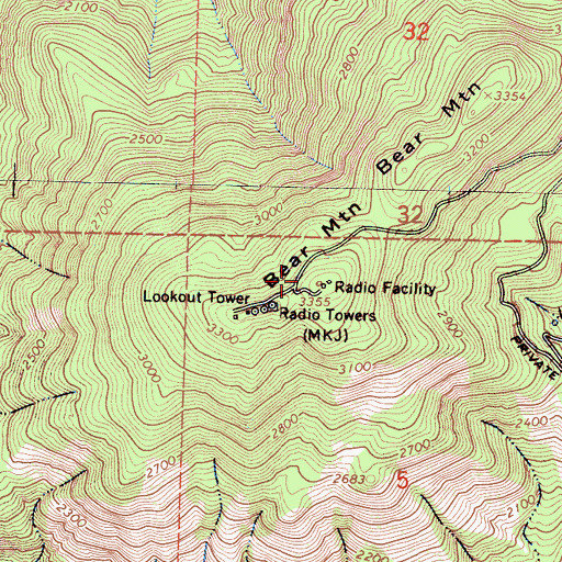 Topographic Map of Bear Mountain, CA