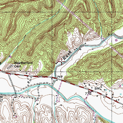 Topographic Map of Rush Branch (historical), KY