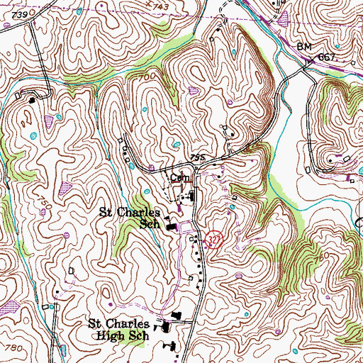 Topographic Map of Saint Charles Cemetery, KY