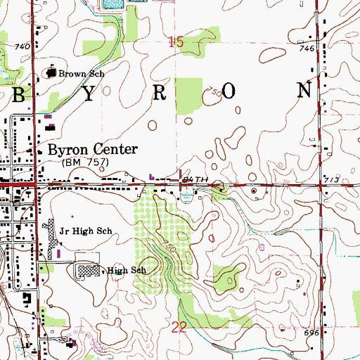 Topographic Map of Byron City Protestant Church, MI