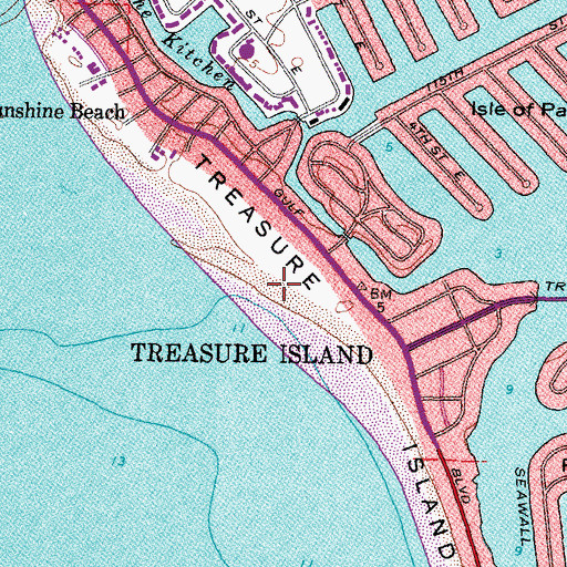 Topographic Map of Treasure Island Beach, FL