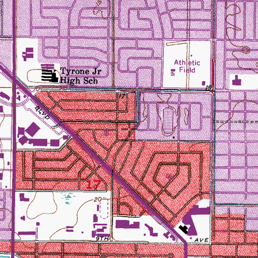 Topographic Map of Tyrone Park, FL