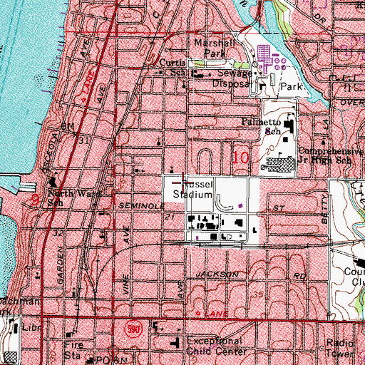 Topographic Map of North Greenwood Recreation and Aquatic Complex, FL