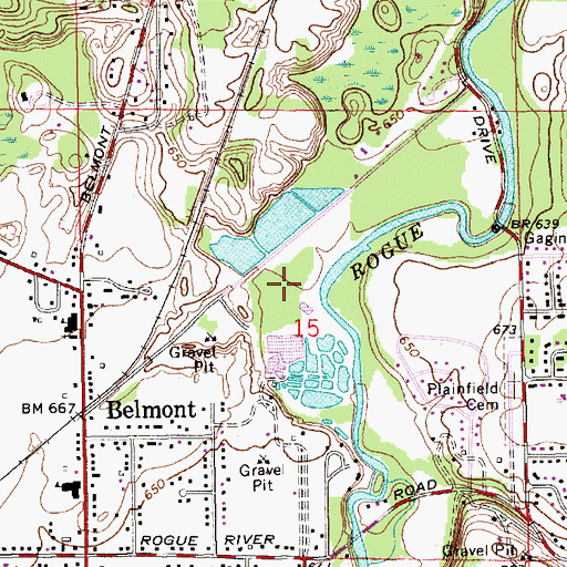 Topographic Map of Rogue River Park, MI