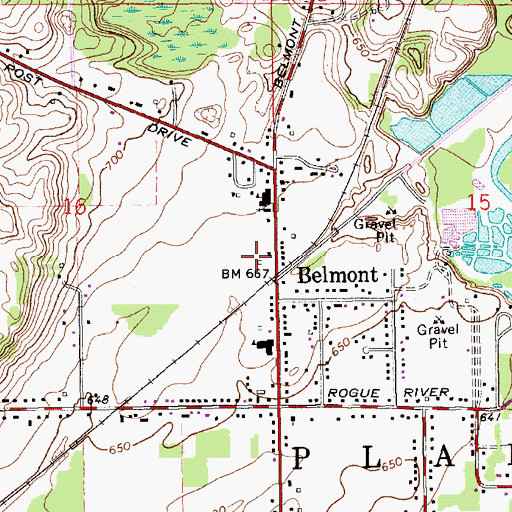 Topographic Map of White Pines United Methodist Church, MI