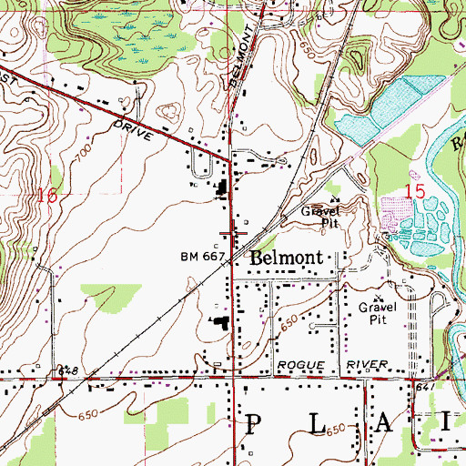 Topographic Map of Belmont Post Office, MI