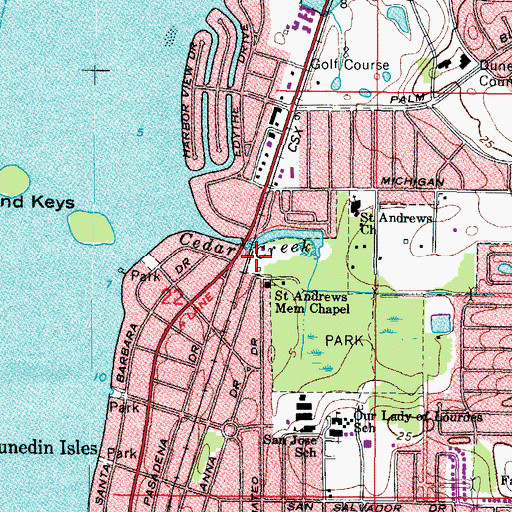 Topographic Map of Dunedin Youth Guild Park, FL
