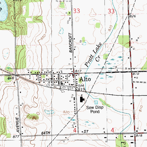 Topographic Map of First Baptist Church of Alto, MI